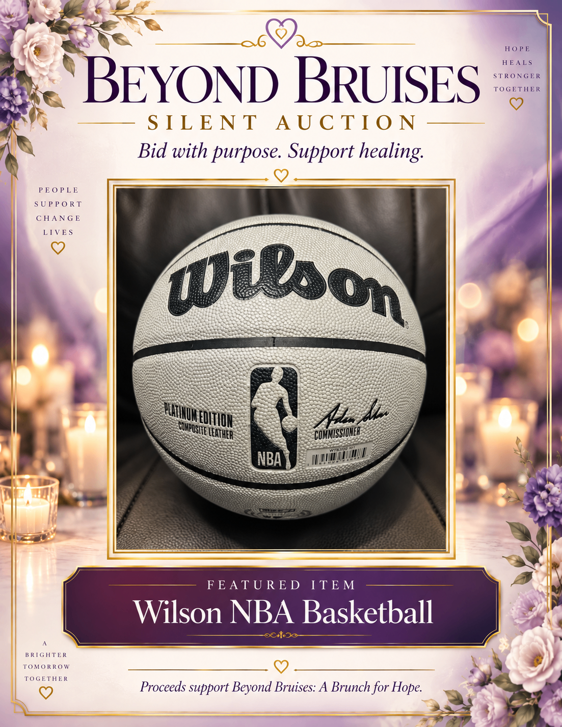 Beyond Bruises silent auction poster — Wilson NBA basketball