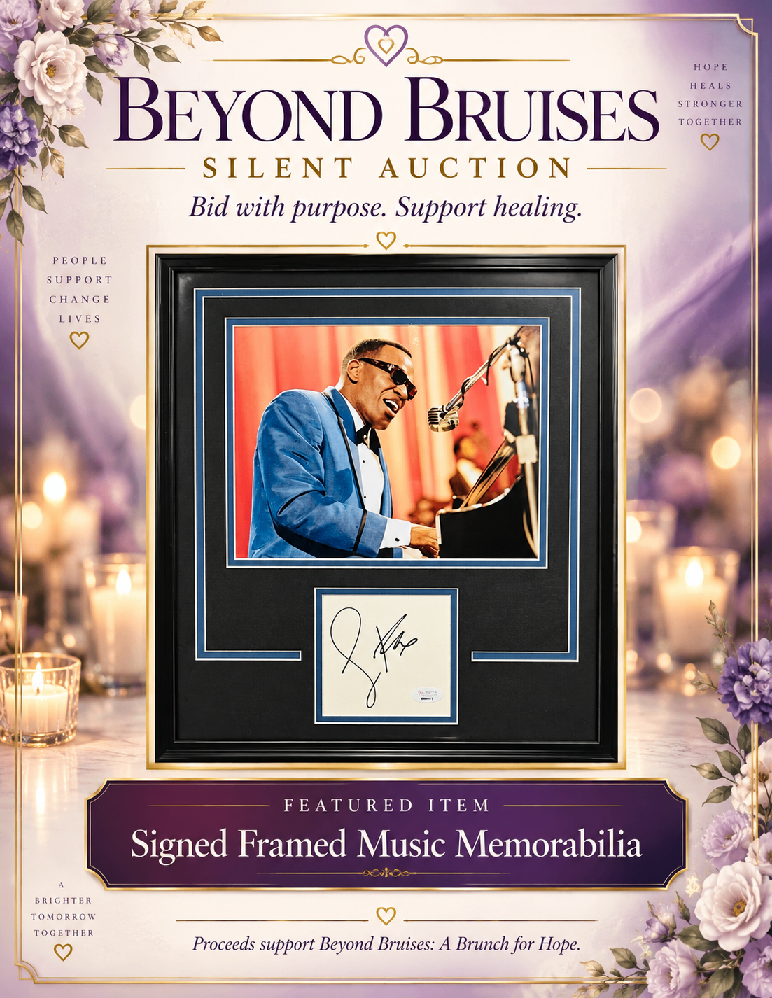 Beyond Bruises silent auction poster — signed framed music memorabilia