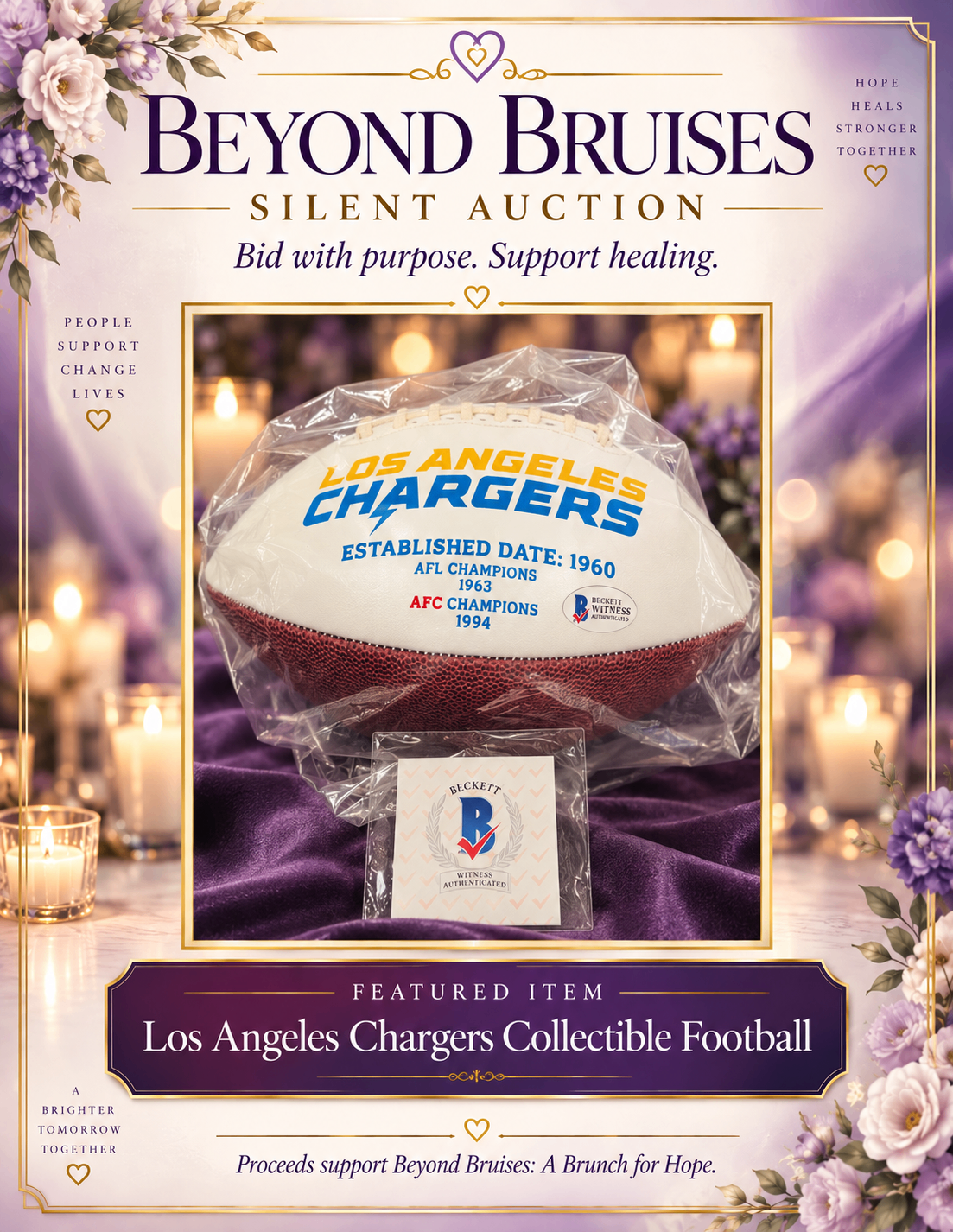 Beyond Bruises silent auction poster — Los Angeles Chargers collectible football